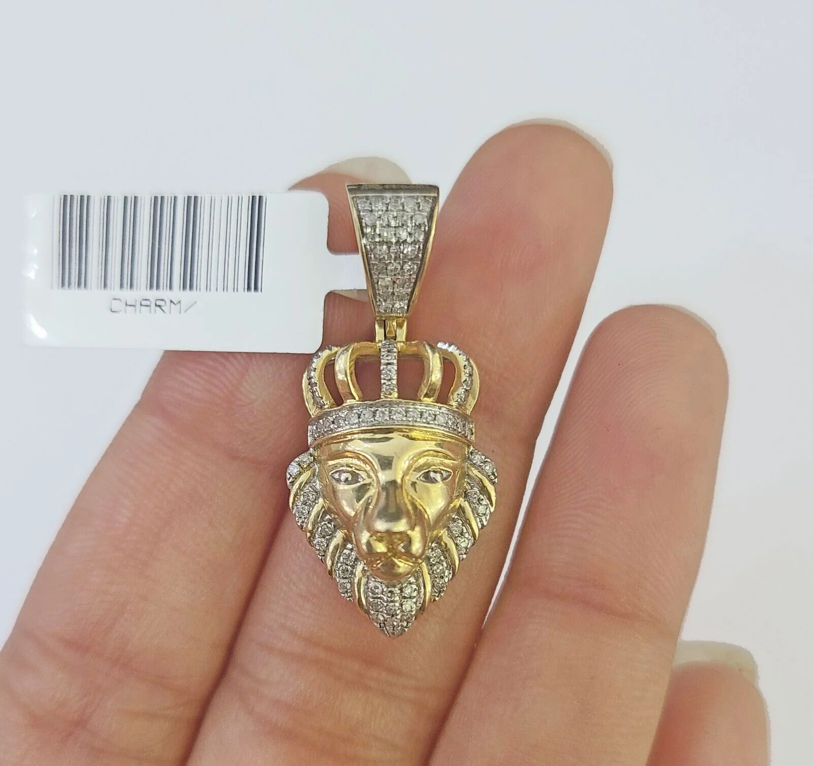 10k Gold Lion Head Diamond Charm and 2.5mm 18 Inches Rope Chain - Image 4