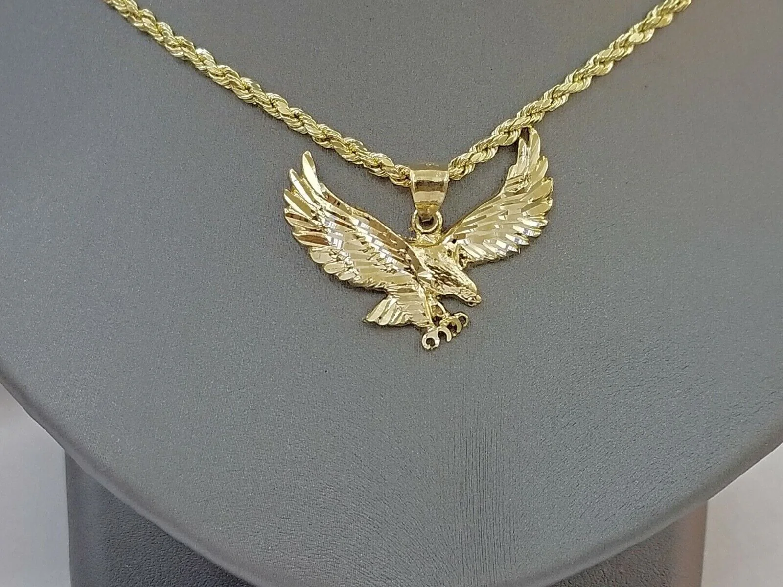 10k Gold Men Eagle Charm Pendant 2.5mm Rope Chain 18" 20" 22" 24" 26" 28" - Image 3