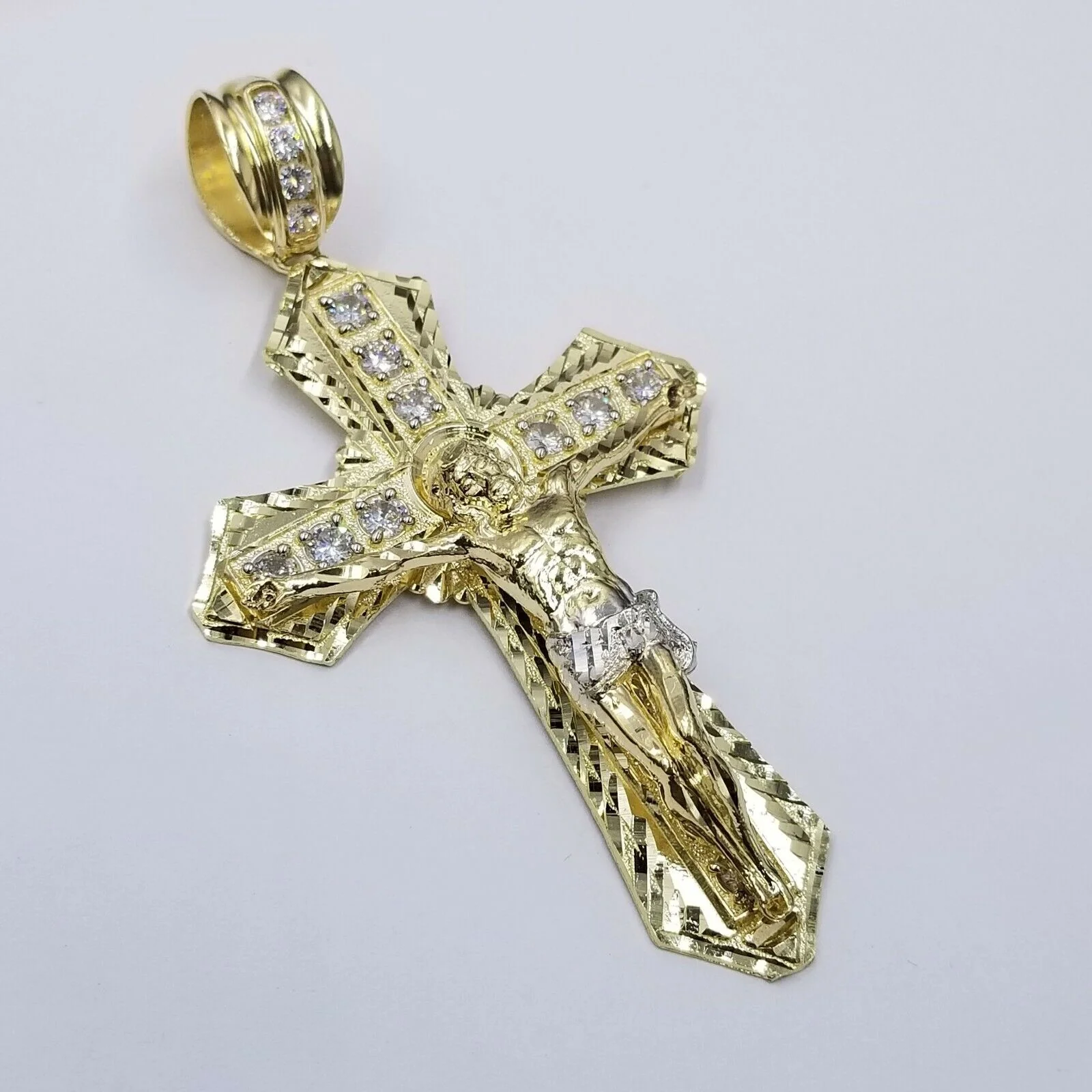10k Gold Mens Byzantine Box Necklace 26" Cross Charm Pendant Jesus - Image 2