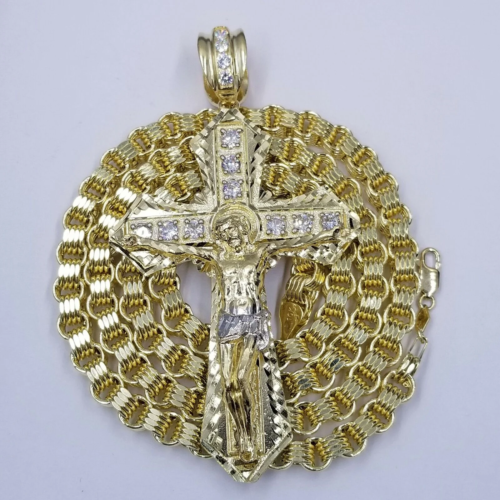 10k Gold Mens Byzantine Box Necklace 26" Cross Charm Pendant Jesus - Image 4
