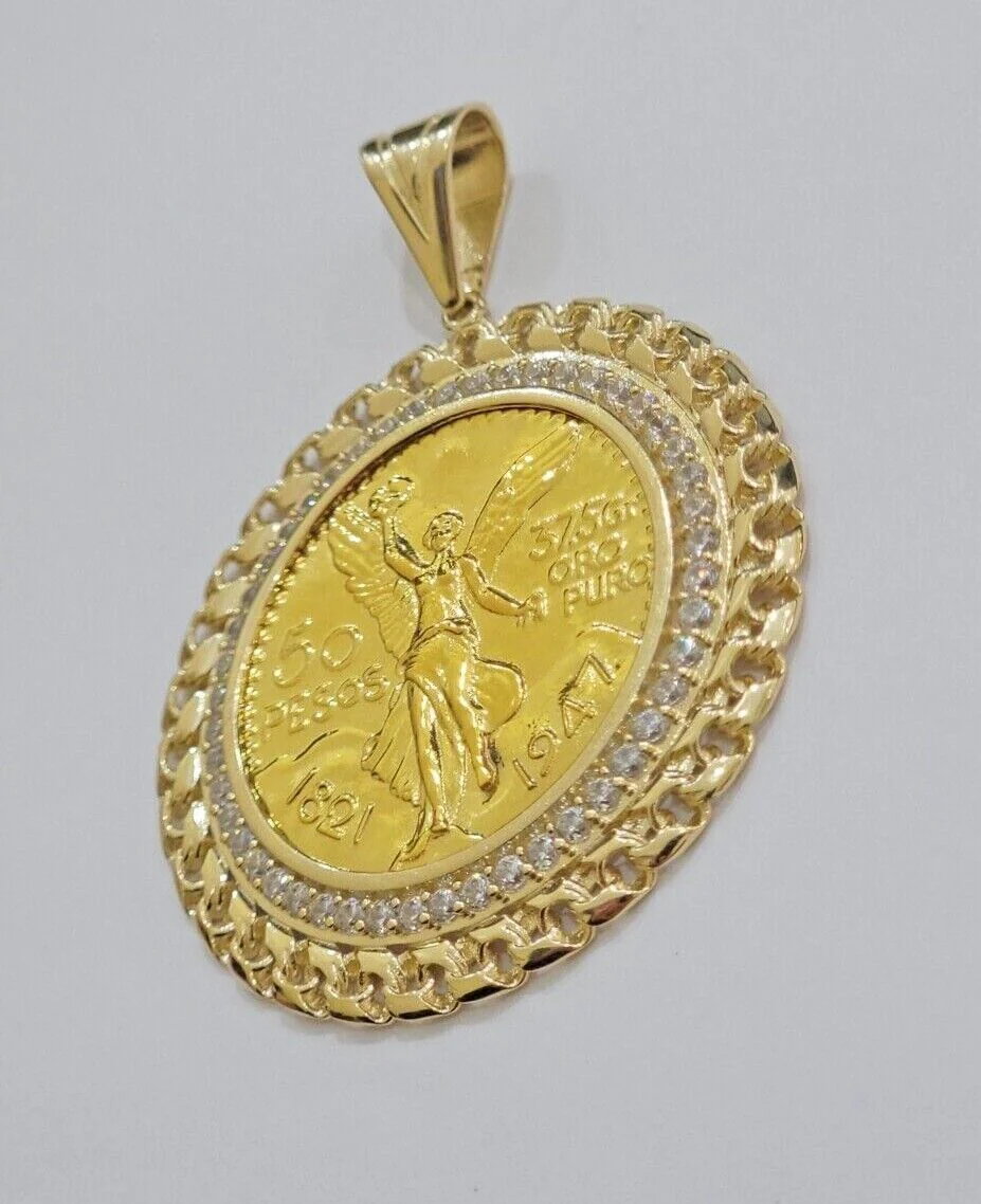 10k Gold Mexican Centenario Copy Coin Charm 50 Pesos Bezel 10kt Pendant Replica - Image 3