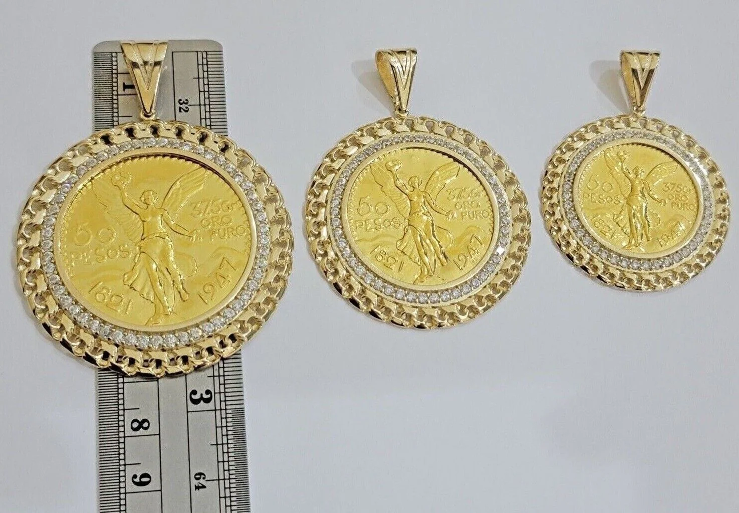 10k Gold Mexican Centenario Copy Coin Charm 50 Pesos Bezel 10kt Pendant Replica - Image 4