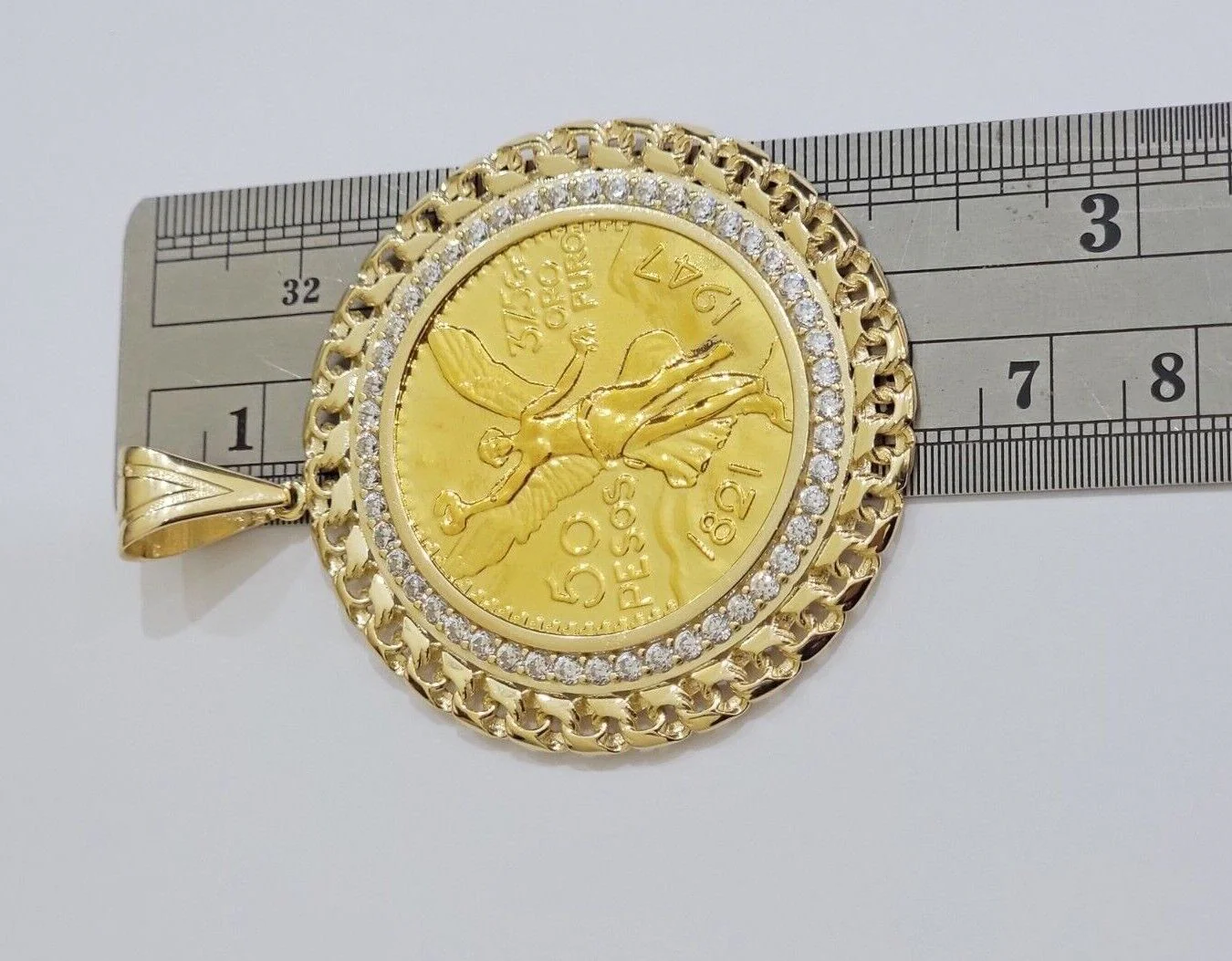 10k Gold Mexican Centenario Copy Coin Charm 50 Pesos Bezel 10kt Pendant Replica - Image 7