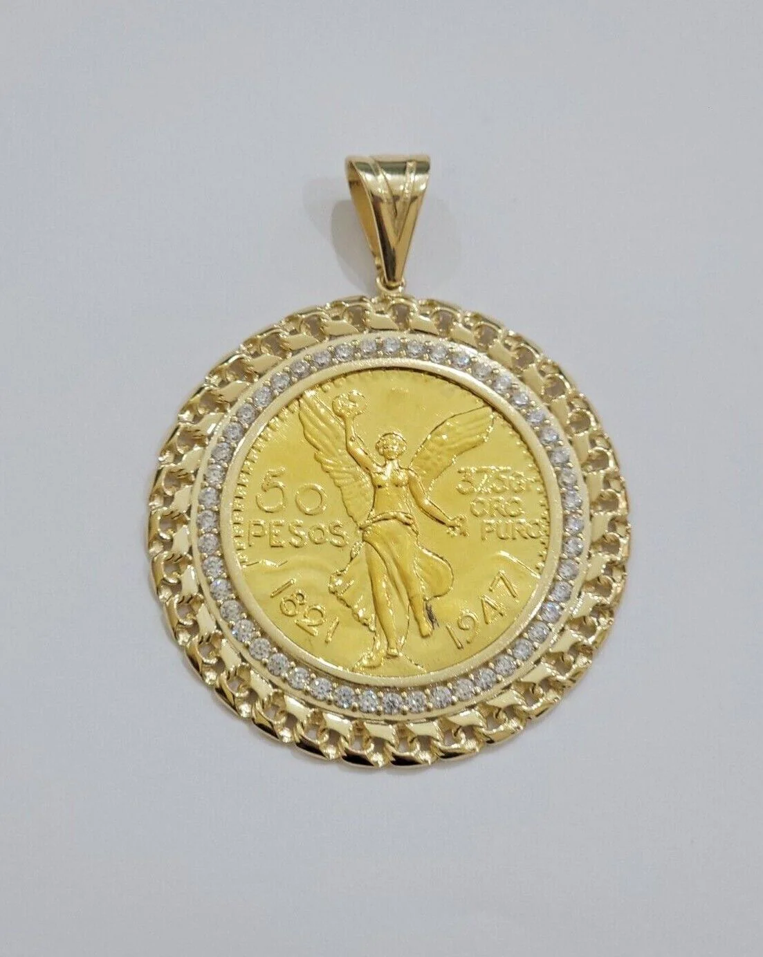10k Gold Mexican Centenario Copy Coin Charm 50 Pesos Bezel 10kt Pendant Replica - Image 9