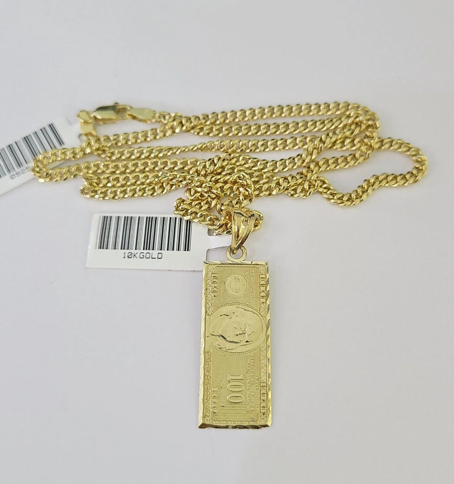 10K Gold Miami Cuban Chain 100 Dollar Bill 18"-28" 3mm REAL Pendant Necklace SET - Image 3