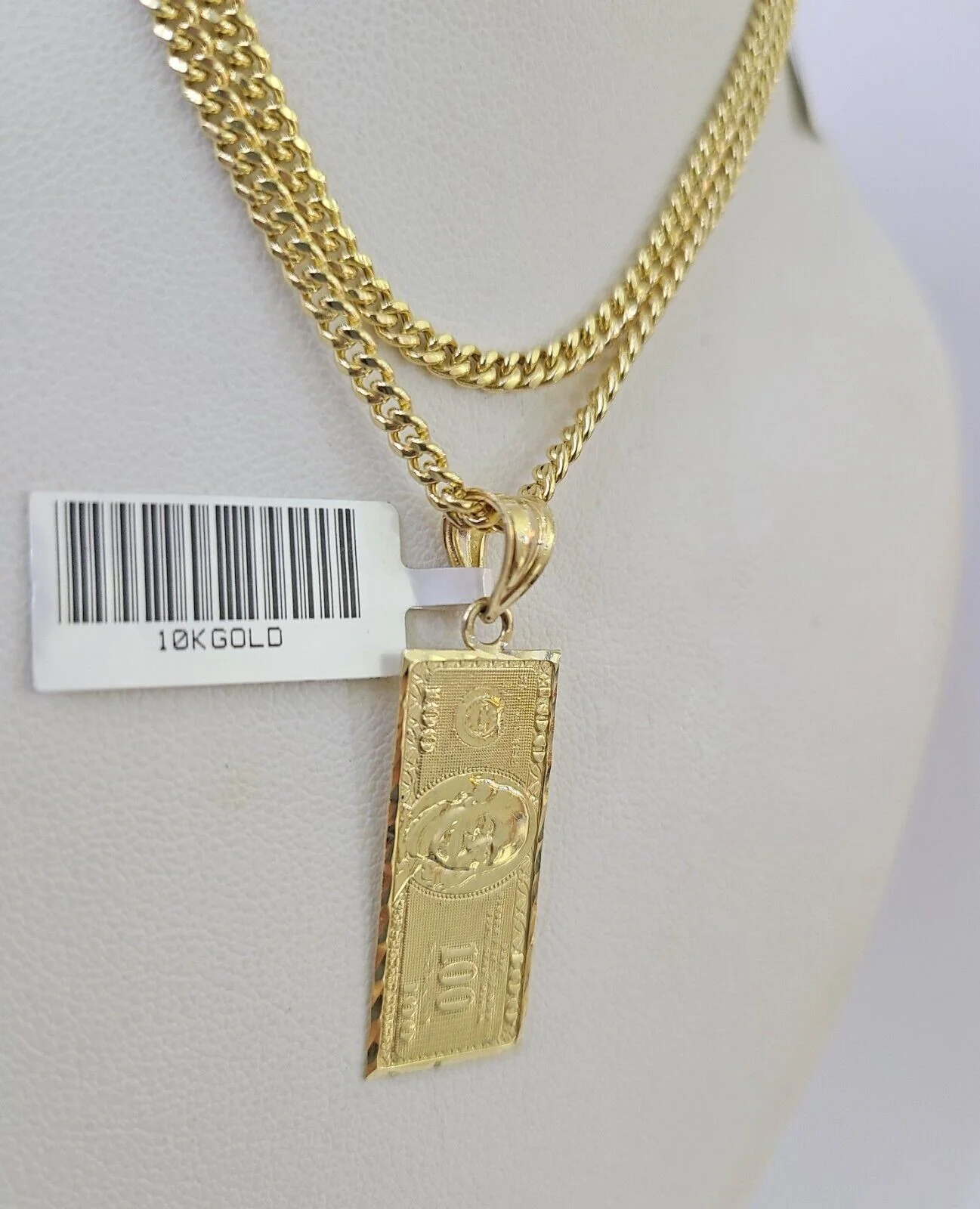 10K Gold Miami Cuban Chain 100 Dollar Bill 18"-28" 3mm REAL Pendant Necklace SET - Image 5