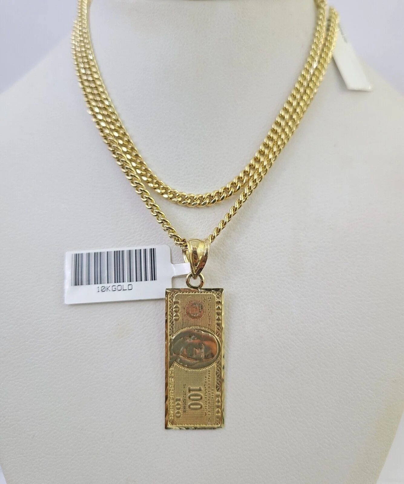 10K Gold Miami Cuban Chain 100 Dollar Bill 18"-28" 3mm REAL Pendant Necklace SET - Image 6