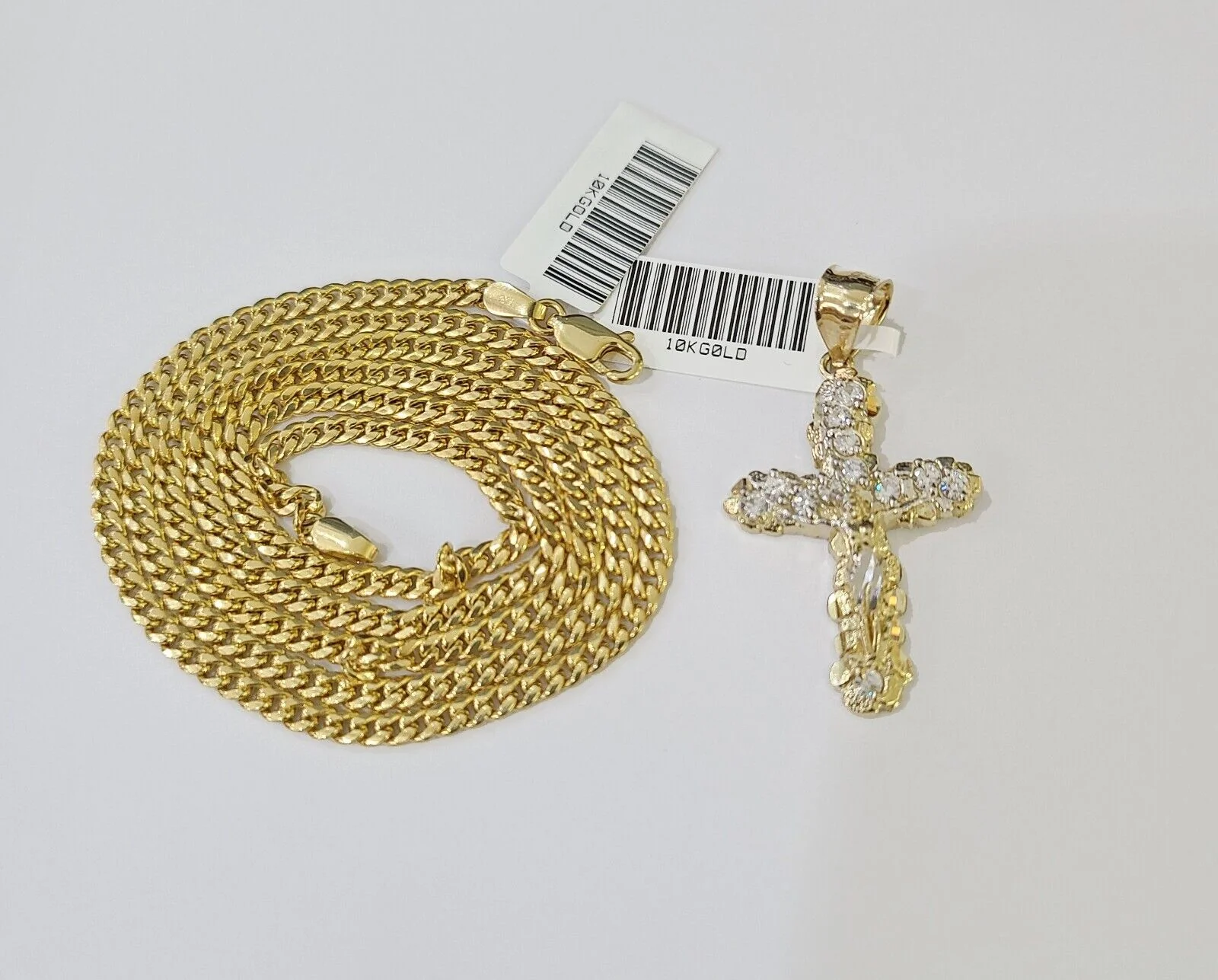 10K Gold Miami Cuban Chain 3mm Length 18" 20" 22" 24" 26" & Cross Charm SET - Image 2