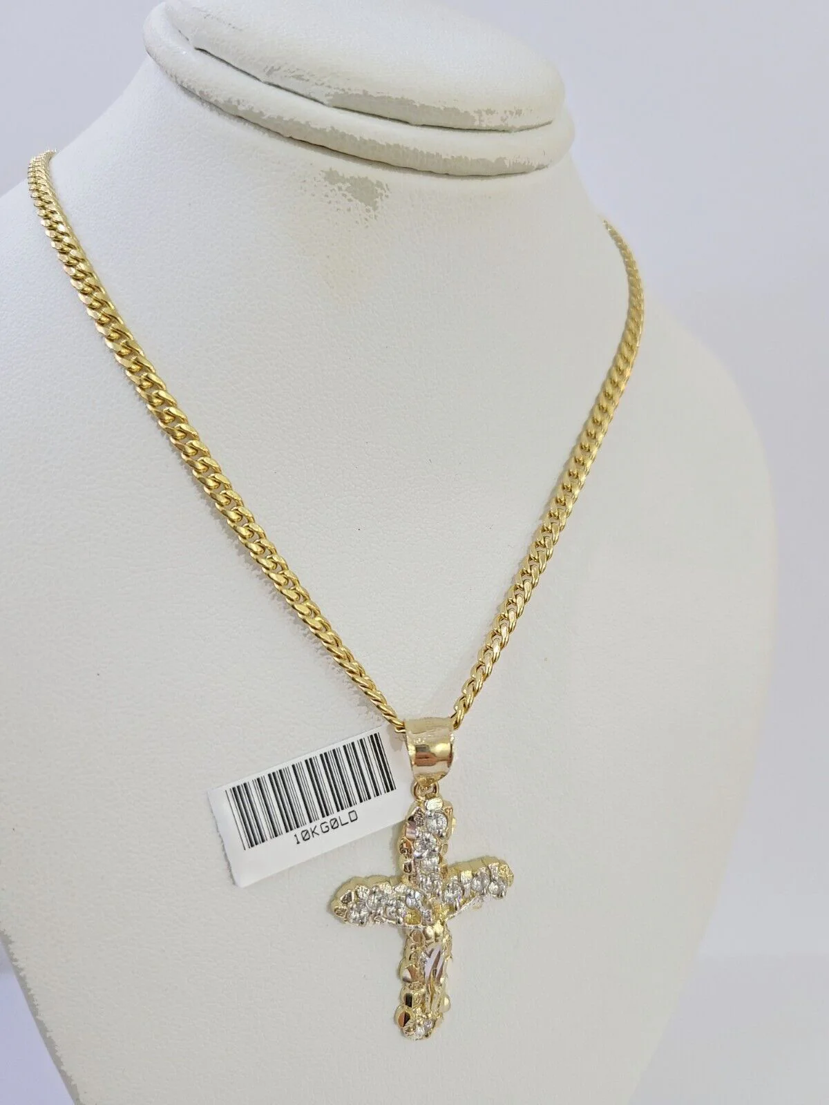 10K Gold Miami Cuban Chain 3mm Length 18" 20" 22" 24" 26" & Cross Charm SET - Image 4