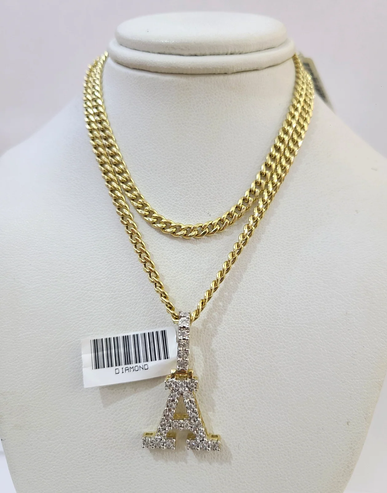 10K Gold Miami Cuban Chain A Diamond Initial 20"-28" 3mm Pendant Necklace SET - Image 4