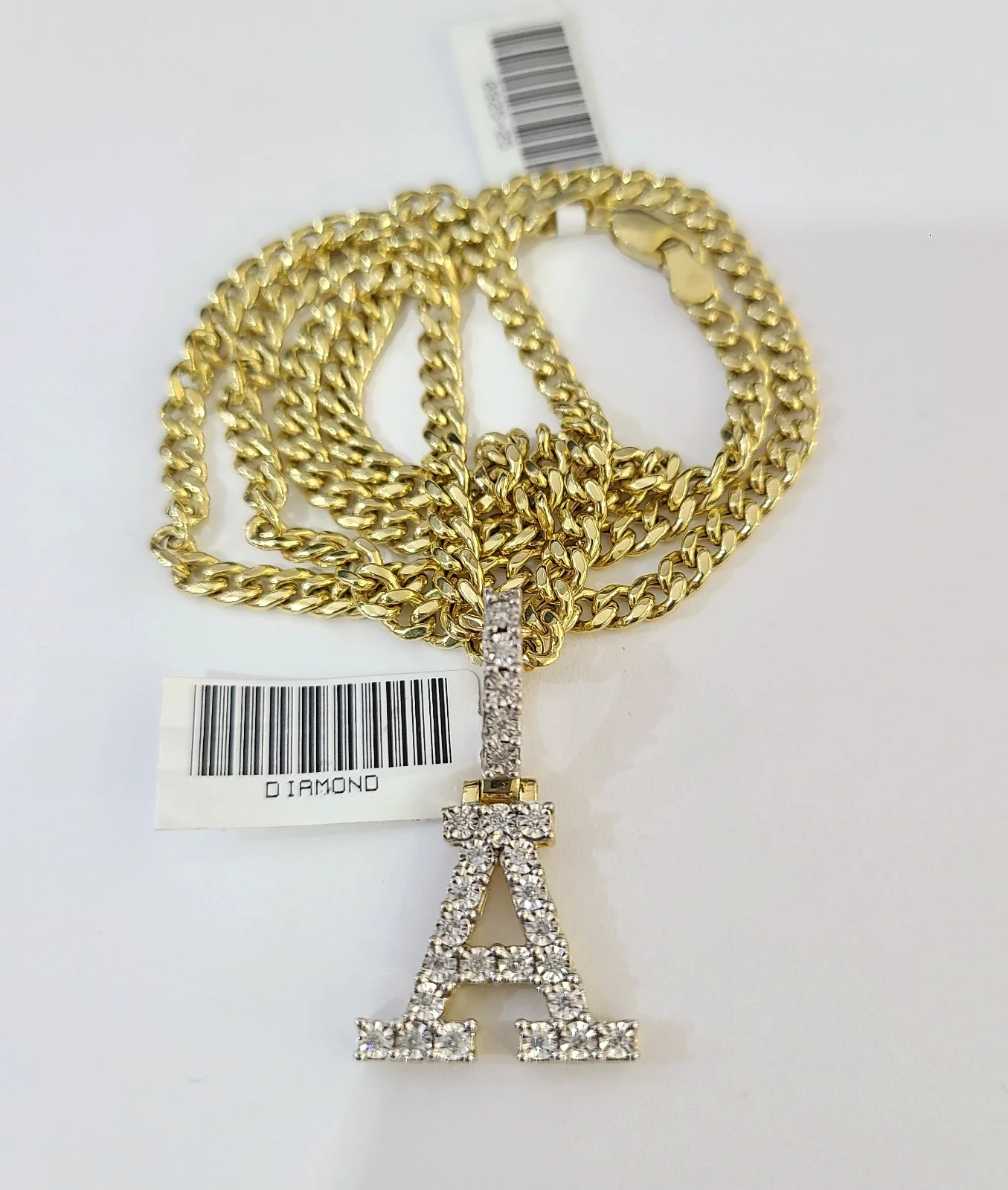 10K Gold Miami Cuban Chain A Diamond Initial 20"-28" 3mm Pendant Necklace SET - Image 5