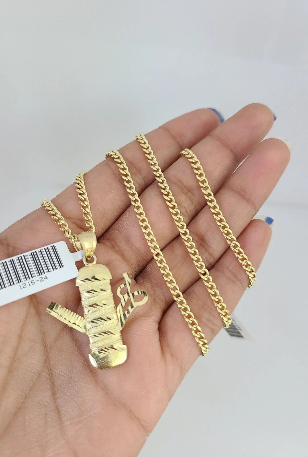 10k Gold Miami Cuban Chain Barber Scissors Charm Pendant 3mm 18-28in Necklace - Image 5