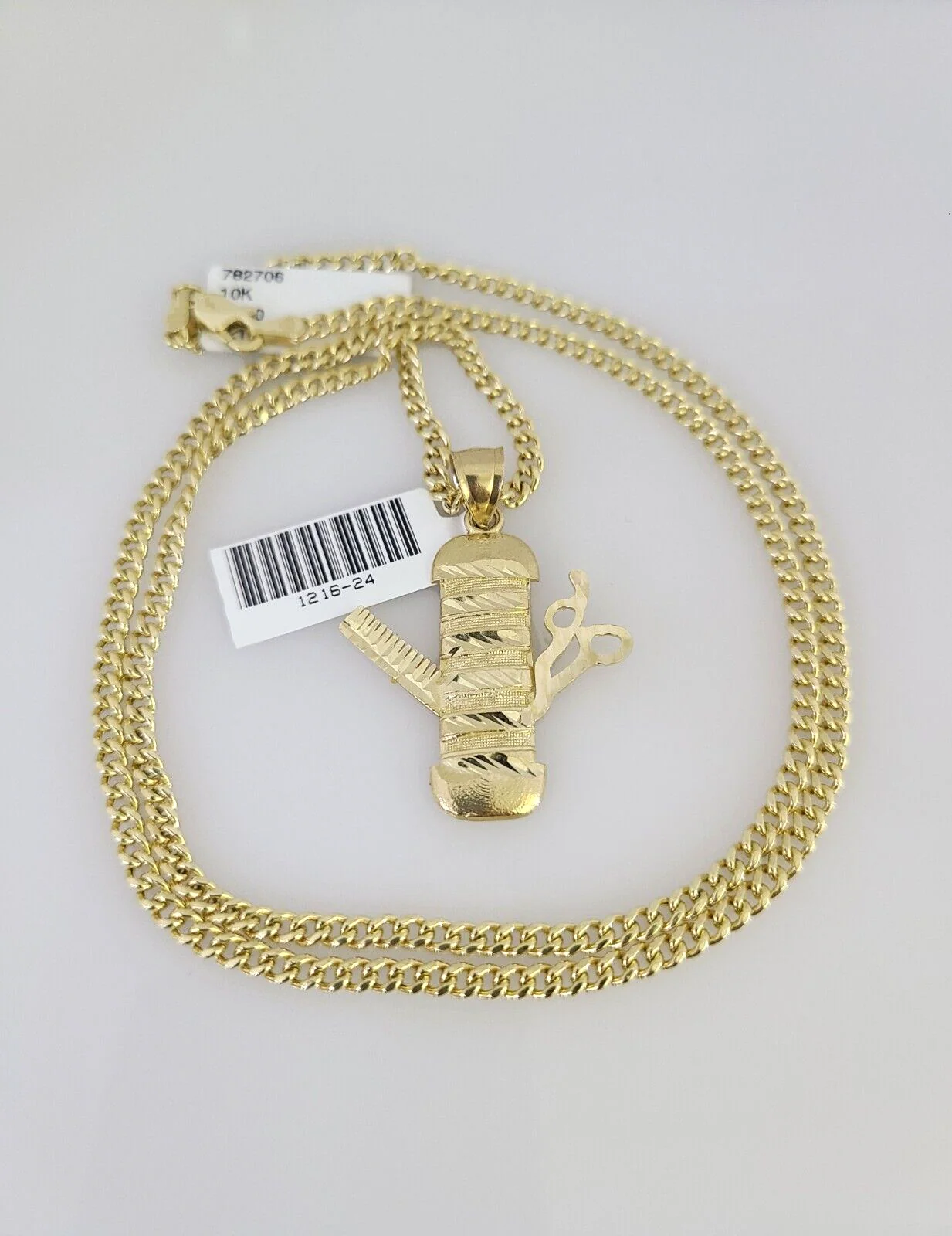 10k Gold Miami Cuban Chain Barber Scissors Charm Pendant 3mm 18-28in Necklace - Image 6