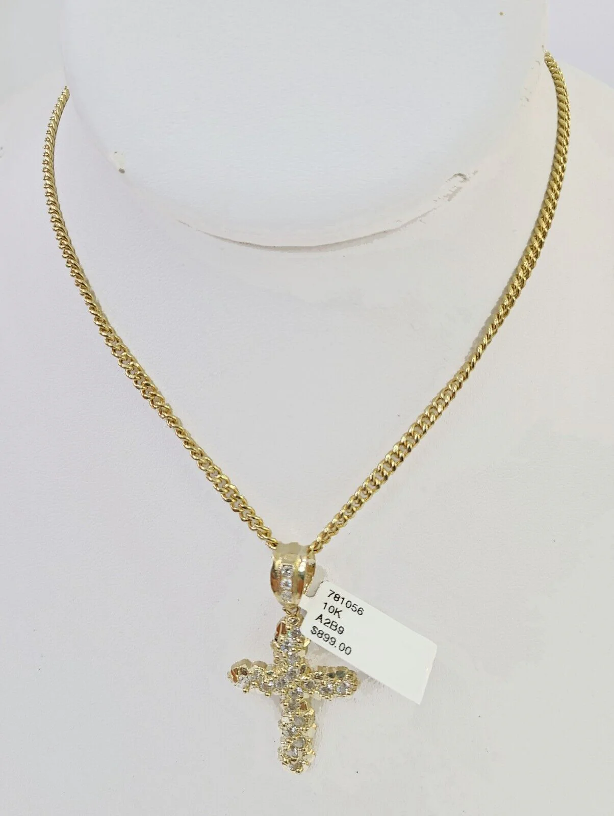 10k Gold Miami Cuban Chain & Cross Charm \ Pendent SET 3mm 20 Inches Necklace - Image 3