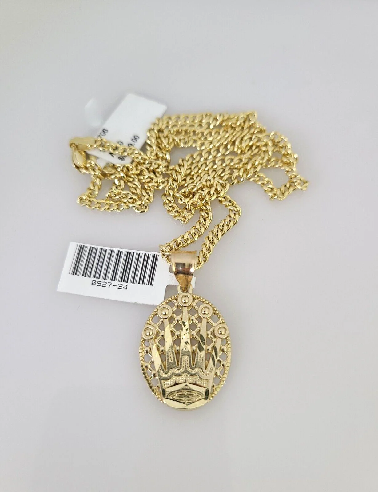 10k Gold Miami Cuban Chain Crown Charm Pendant 3mm 18-28in Necklace Set - Image 4