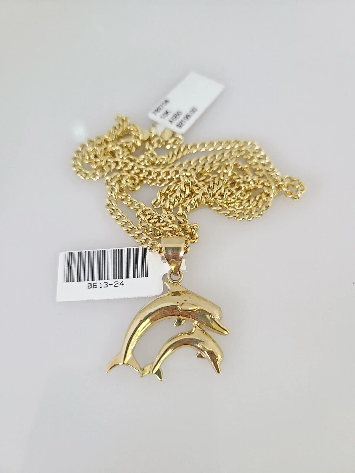 10k Gold Miami Cuban Chain Dolphins Charm Pendant 3mm 18-28in Necklace Set - Image 2