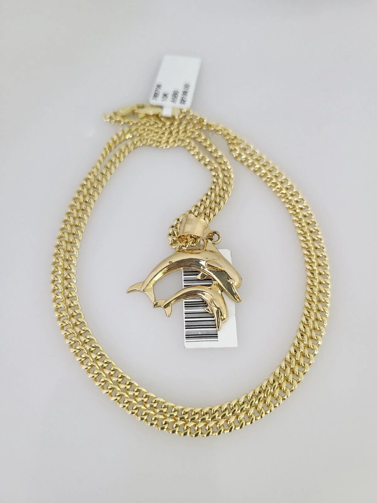 10k Gold Miami Cuban Chain Dolphins Charm Pendant 3mm 18-28in Necklace Set - Image 5