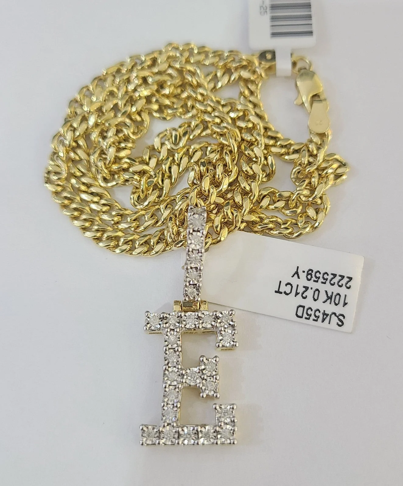 10K Gold Miami Cuban Chain E Diamond Initial 20"-28" 3mm Pendant Necklace SET - Image 4