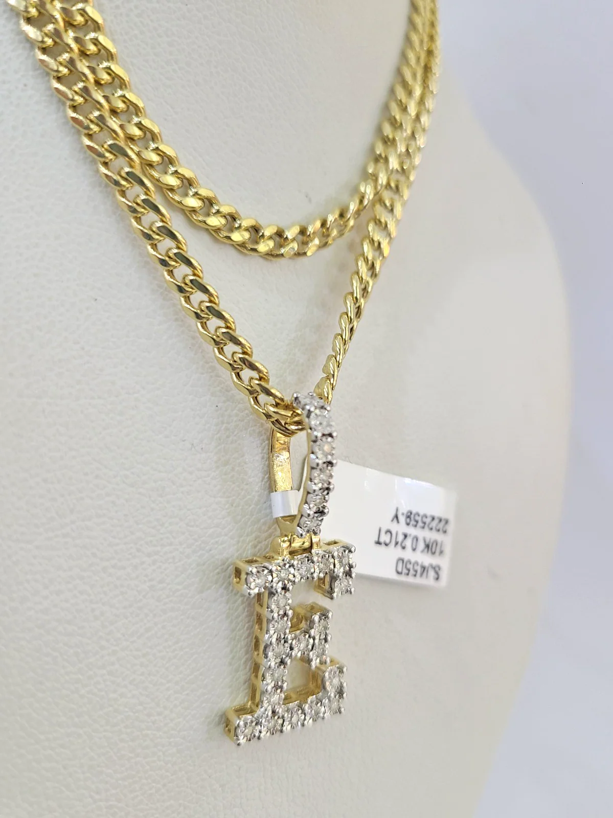 10K Gold Miami Cuban Chain E Diamond Initial 20"-28" 3mm Pendant Necklace SET - Image 5