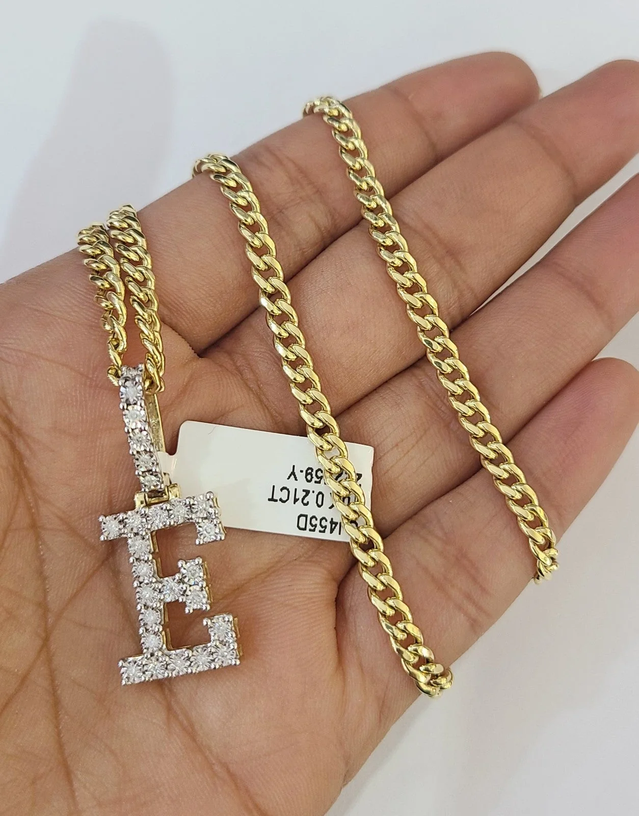 10K Gold Miami Cuban Chain E Diamond Initial 20"-28" 3mm Pendant Necklace SET - Image 6