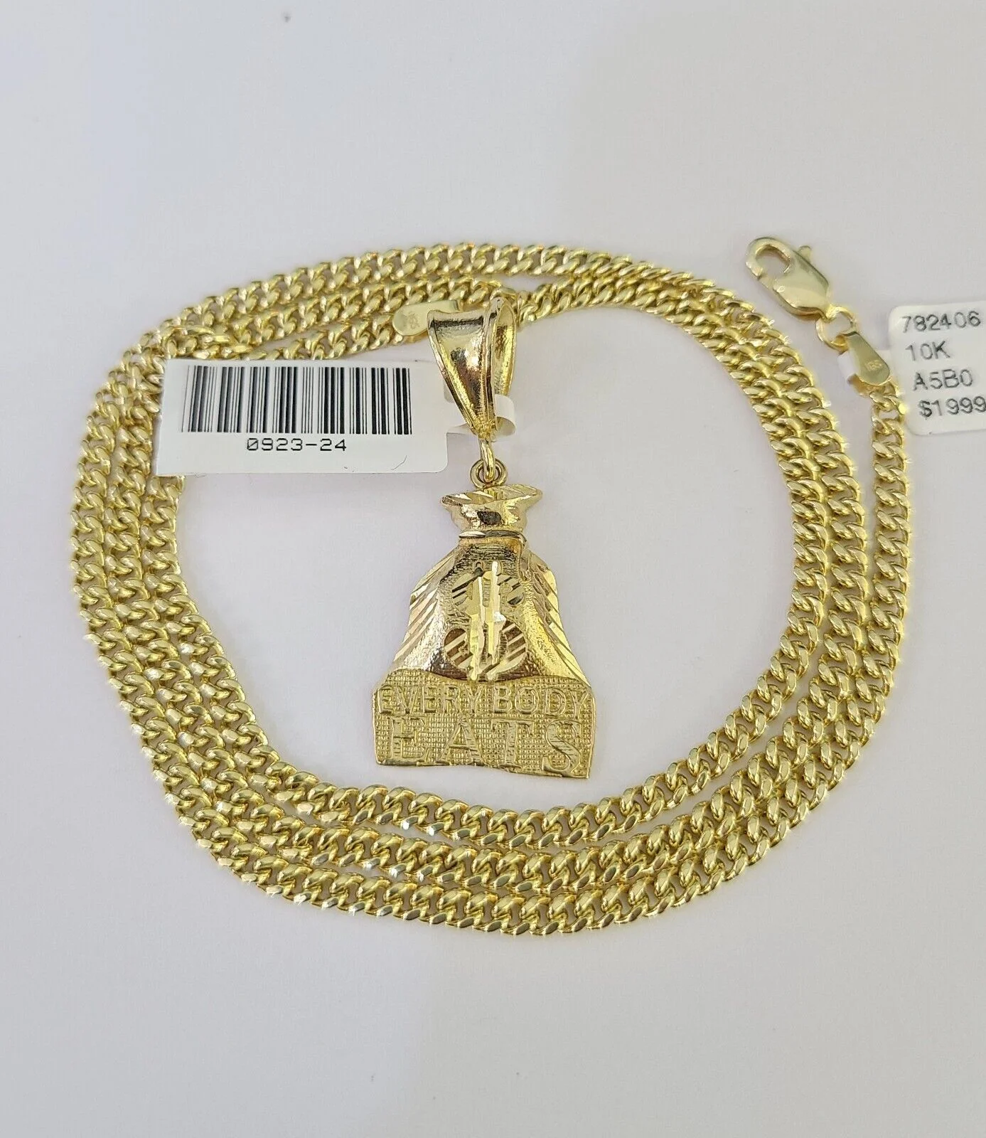 10K Gold Miami Cuban Chain Everybody Eats 18"-28" 3mm Pendant Necklace SET Charm - Image 2