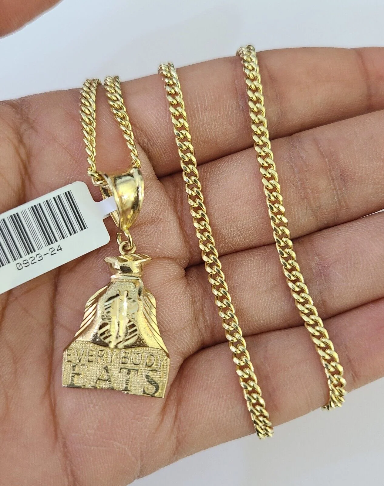 10K Gold Miami Cuban Chain Everybody Eats 18"-28" 3mm Pendant Necklace SET Charm - Image 4