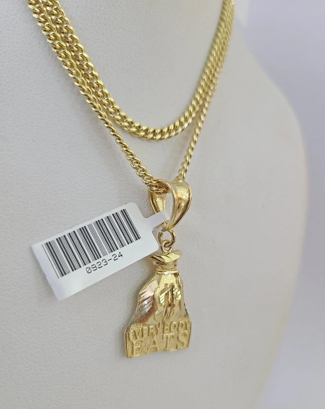10K Gold Miami Cuban Chain Everybody Eats 18"-28" 3mm Pendant Necklace SET Charm - Image 5