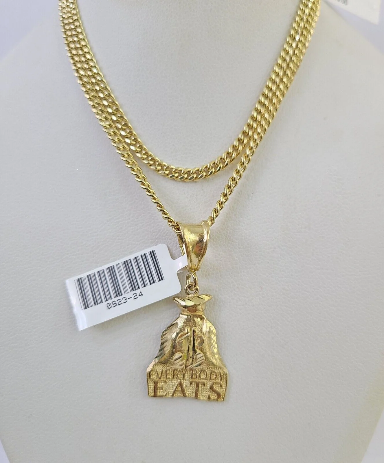 10K Gold Miami Cuban Chain Everybody Eats 18"-28" 3mm Pendant Necklace SET Charm - Image 6
