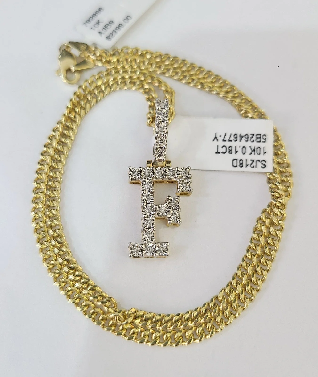 10K Gold Miami Cuban Chain F Diamond Initial 18"-24" 2mm Pendant Necklace SET - Image 5