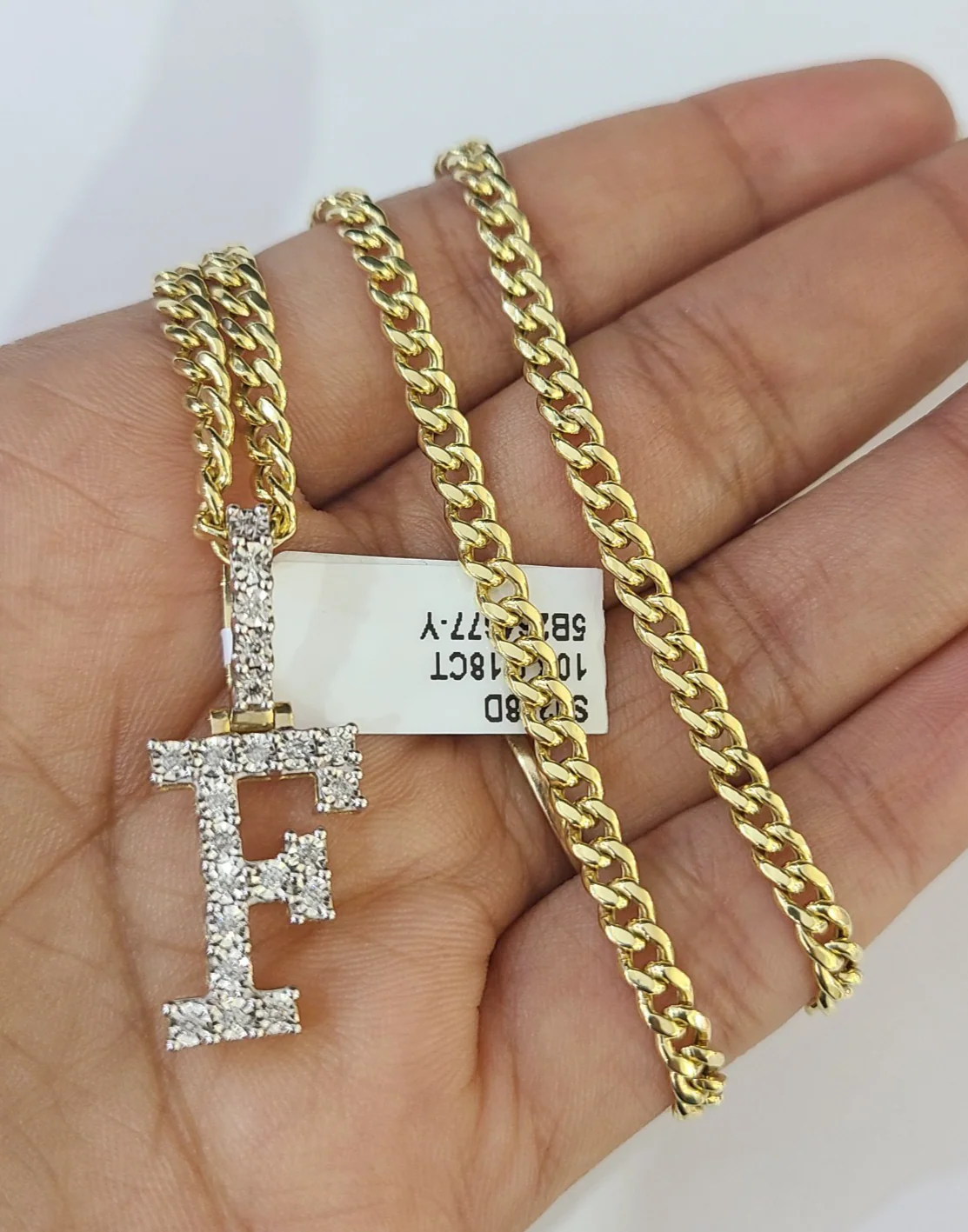 10K Gold Miami Cuban Chain F Diamond Initial 20"-28" 3mm Pendant Necklace SET - Image 4