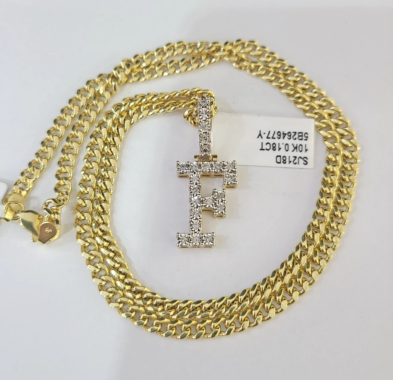 10K Gold Miami Cuban Chain F Diamond Initial 20"-28" 3mm Pendant Necklace SET - Image 5