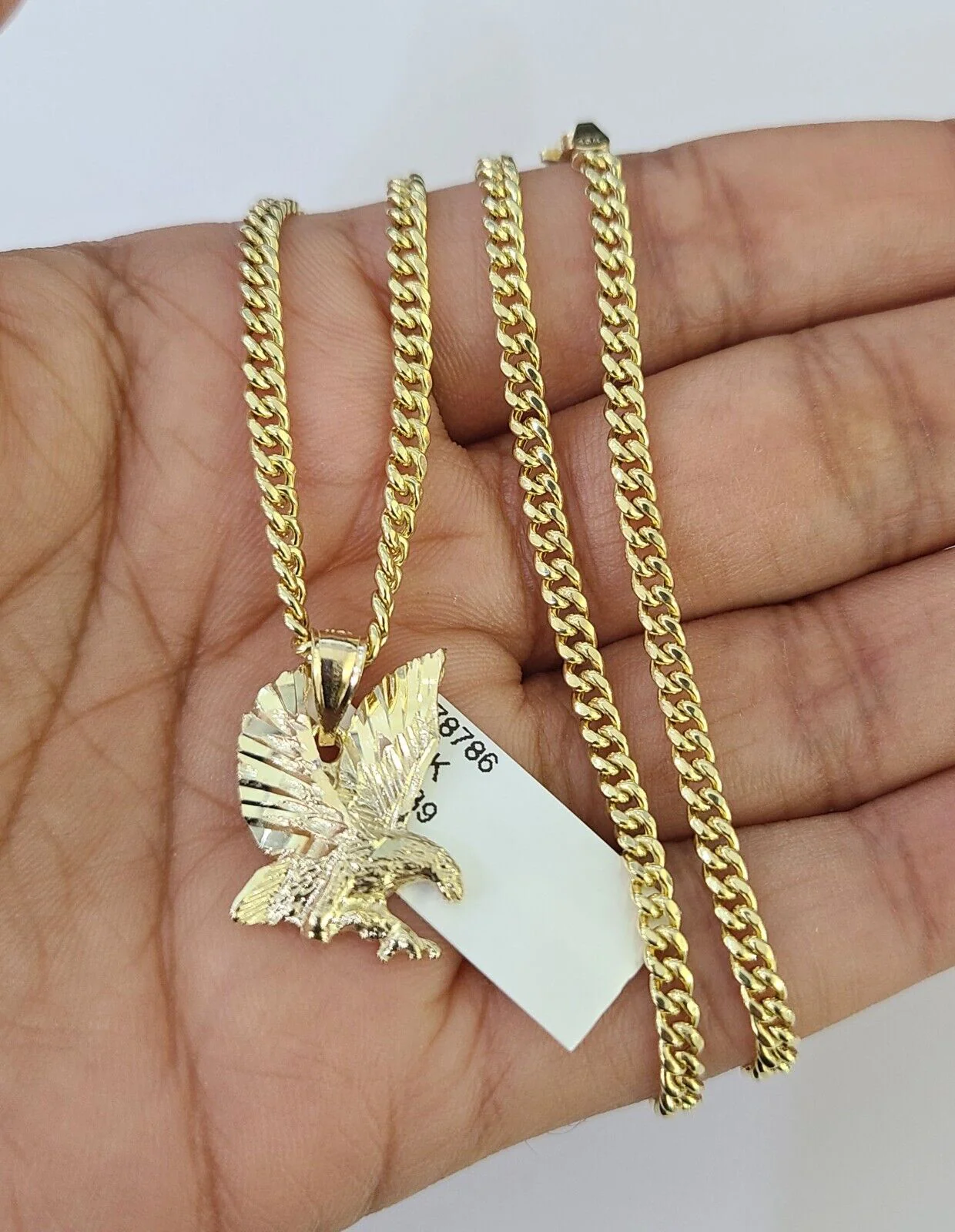 10K Gold Miami Cuban Chain Flying Eagle 18"-28" 3mm REAL Pendant Necklace SET - Image 3