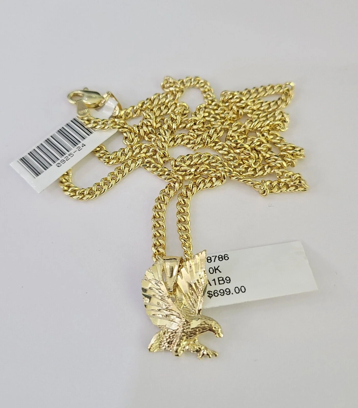 10K Gold Miami Cuban Chain Flying Eagle 18"-28" 3mm REAL Pendant Necklace SET - Image 4
