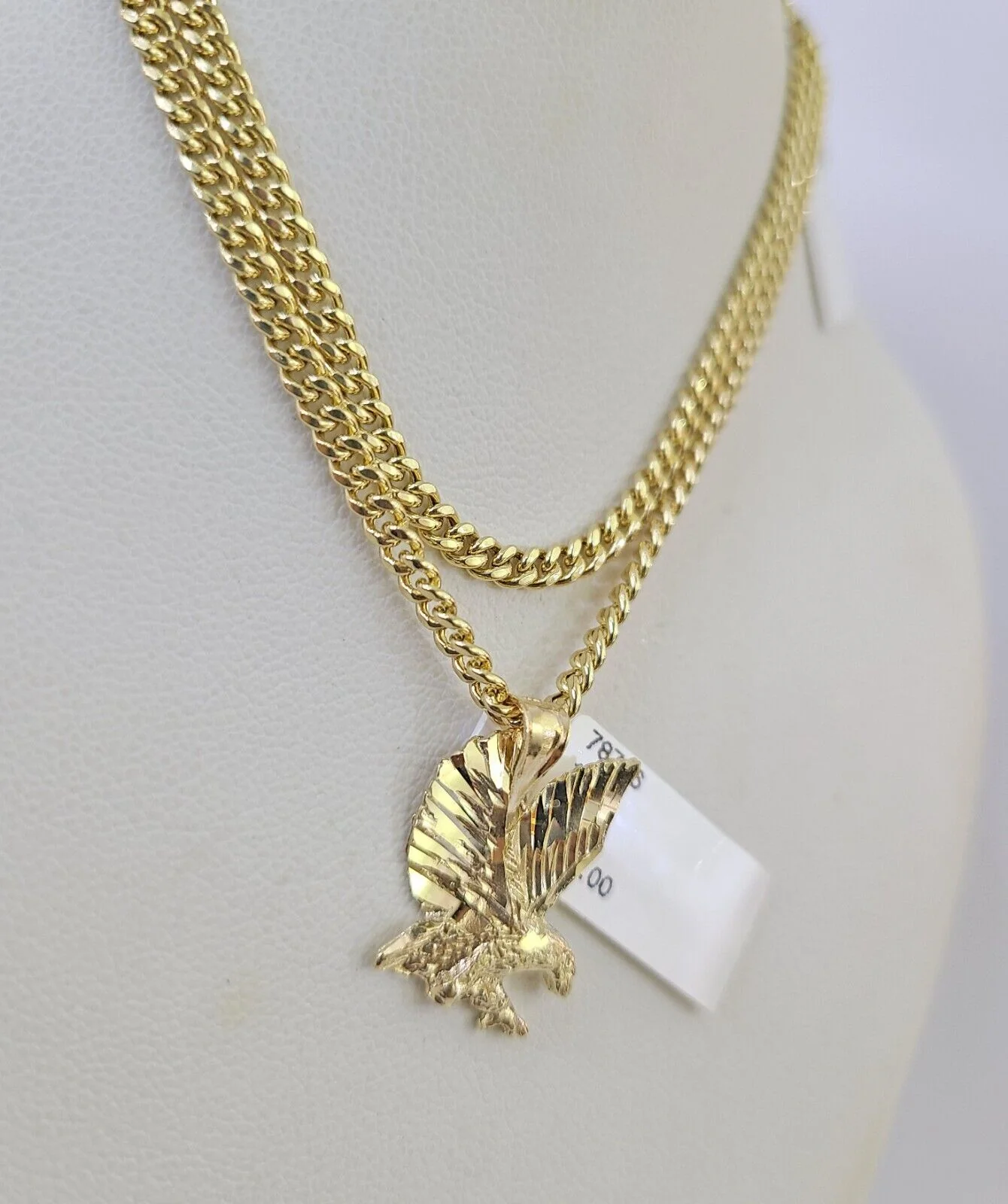 10K Gold Miami Cuban Chain Flying Eagle 18"-28" 3mm REAL Pendant Necklace SET - Image 5