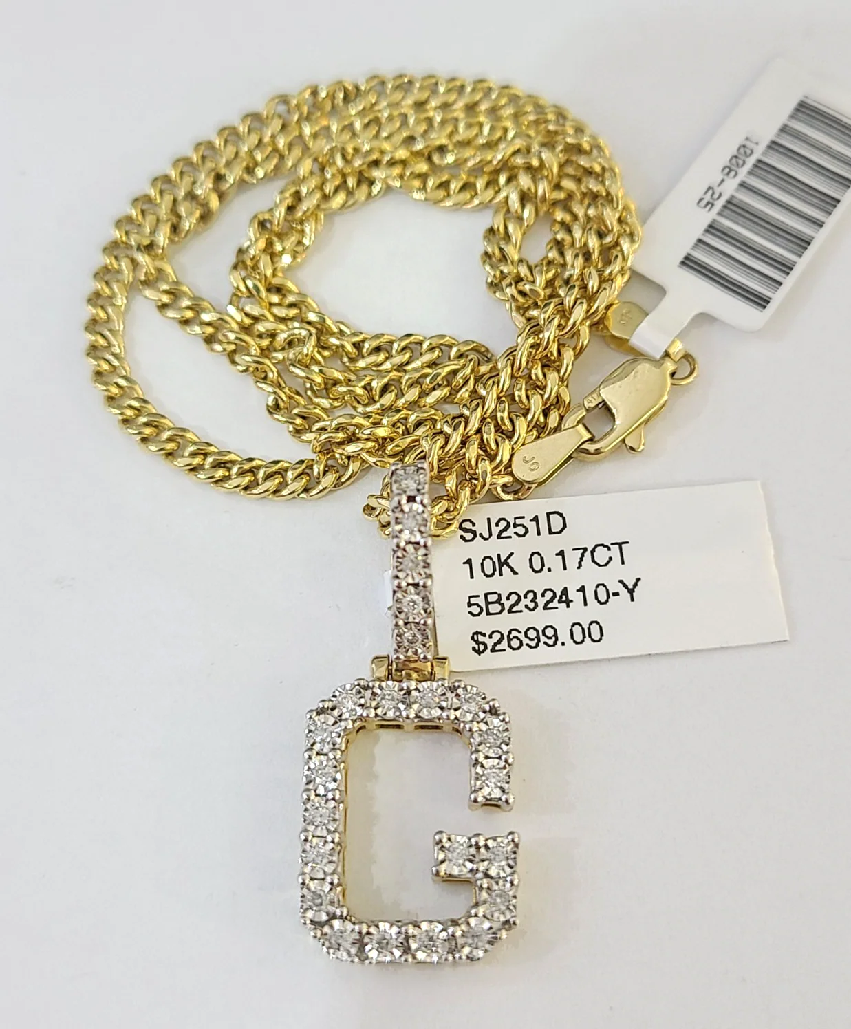 10K Gold Miami Cuban Chain G Diamond Initial 18"-24" 2mm Pendant Necklace SET - Image 4