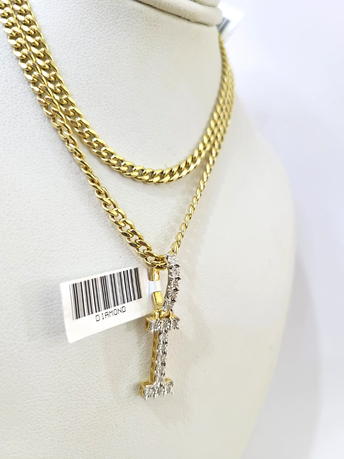 10K Gold Miami Cuban Chain I Diamond Initial 18"-24" 2mm Pendant Necklace SET - Image 3