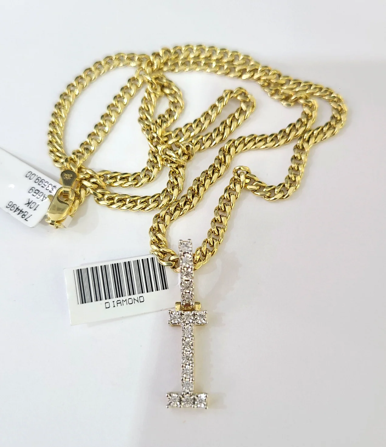 10K Gold Miami Cuban Chain I Diamond Initial 18"-24" 2mm Pendant Necklace SET - Image 4