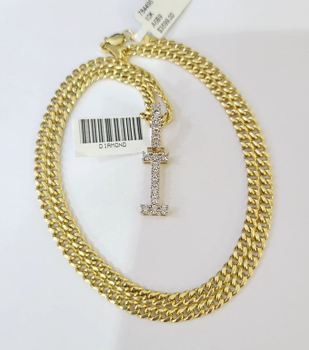 10K Gold Miami Cuban Chain I Diamond Initial 18"-24" 2mm Pendant Necklace SET - Image 5