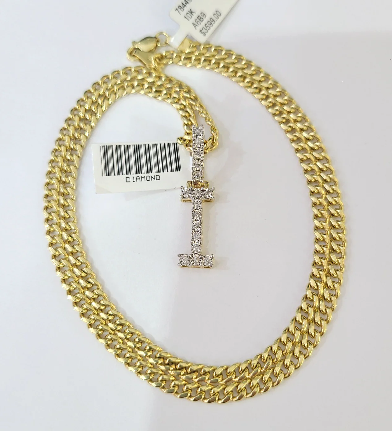 10K Gold Miami Cuban Chain I Diamond Initial 20"-28" 3mm Pendant Necklace SET - Image 2