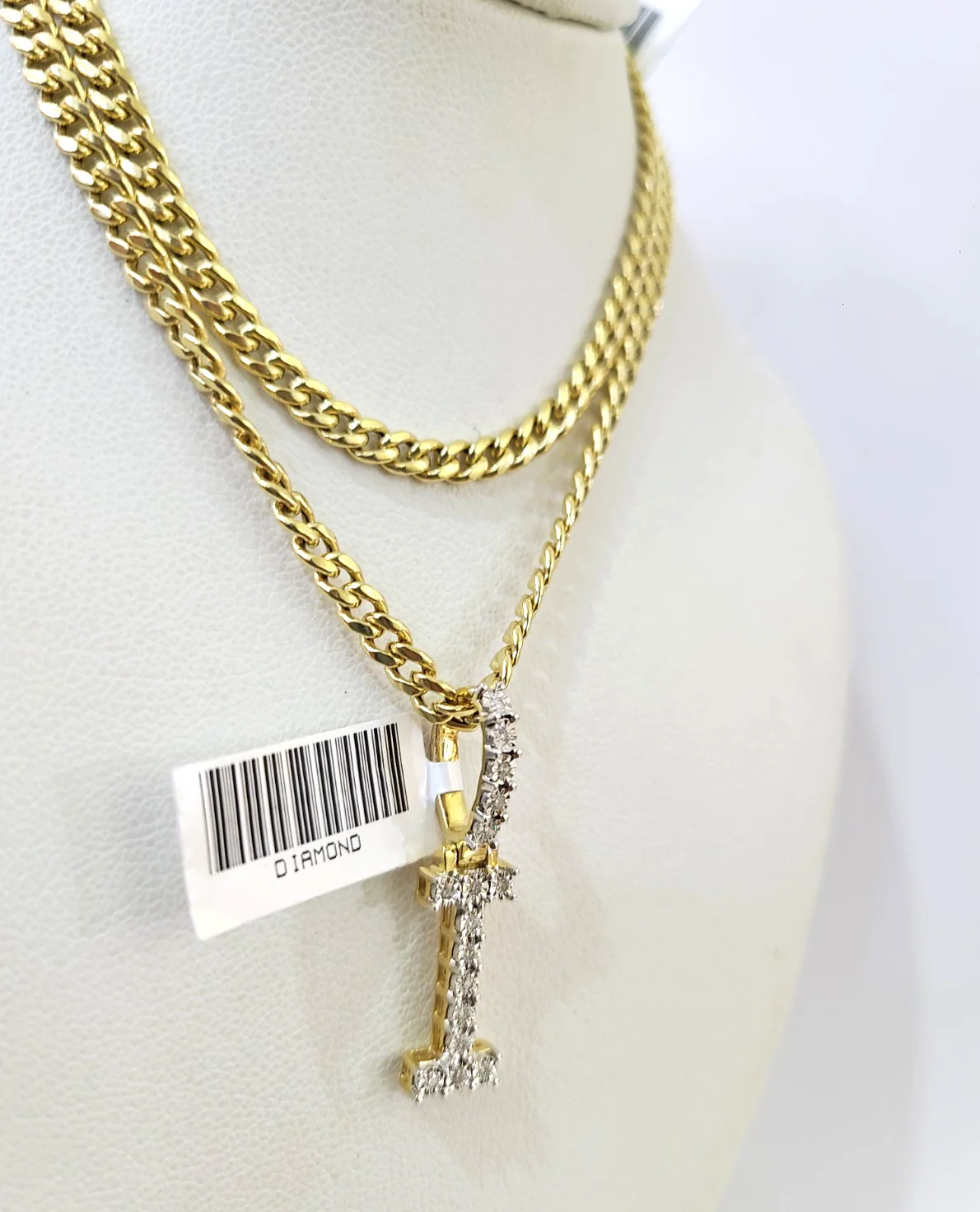 10K Gold Miami Cuban Chain I Diamond Initial 20"-28" 3mm Pendant Necklace SET - Image 4
