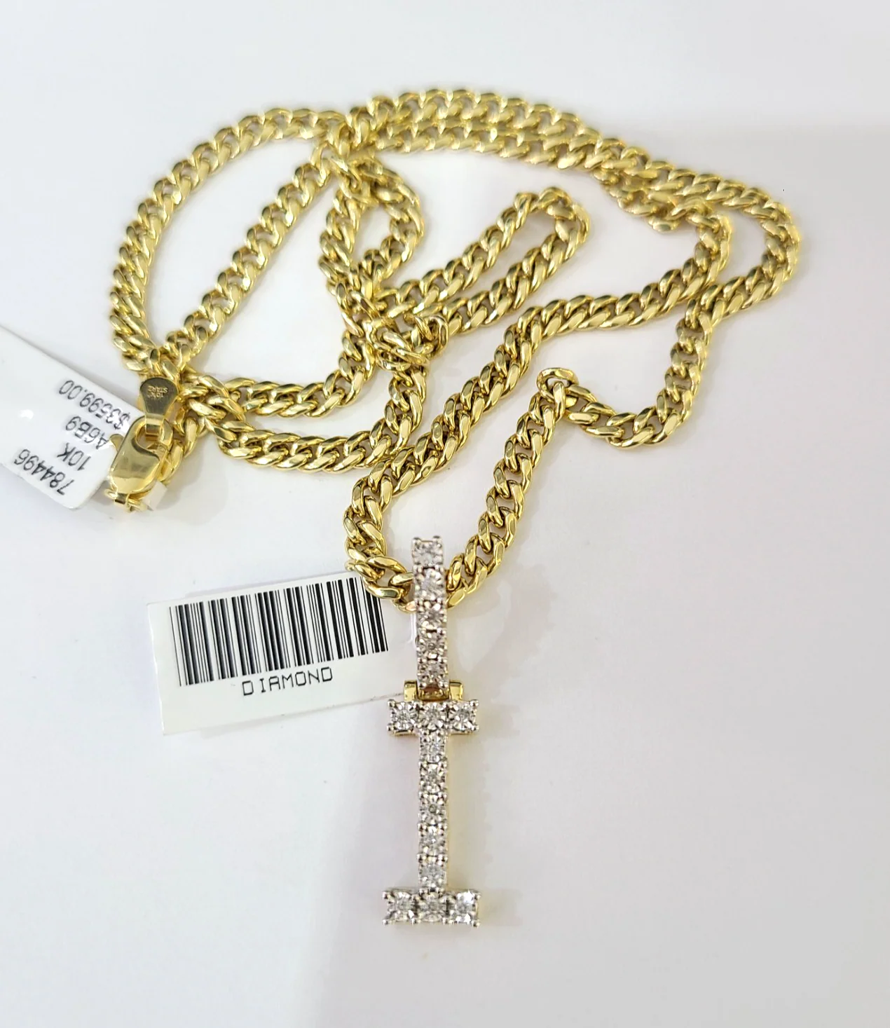 10K Gold Miami Cuban Chain I Diamond Initial 20"-28" 3mm Pendant Necklace SET - Image 5