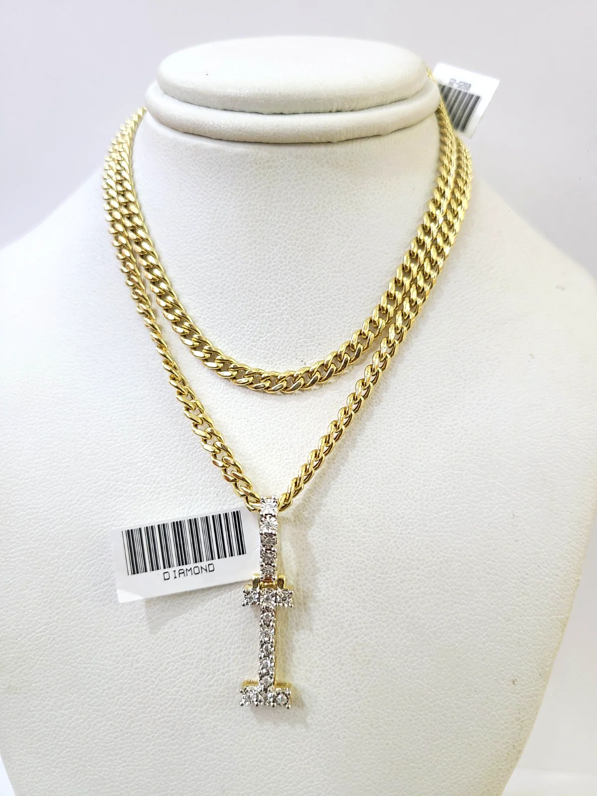 10K Gold Miami Cuban Chain I Diamond Initial 20"-28" 3mm Pendant Necklace SET - Image 6