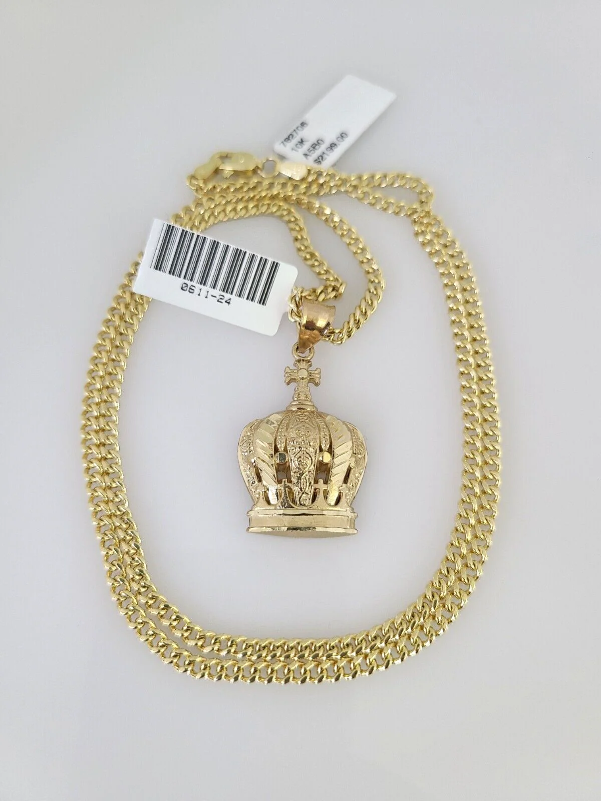 10k Gold Miami Cuban Chain Imperial Crown Charm Pendant 3mm 18-28in Necklace - Image 2