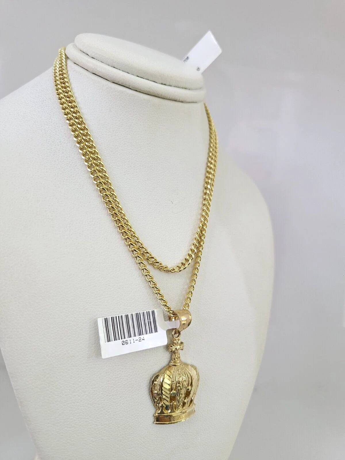 10k Gold Miami Cuban Chain Imperial Crown Charm Pendant 3mm 18-28in Necklace - Image 4