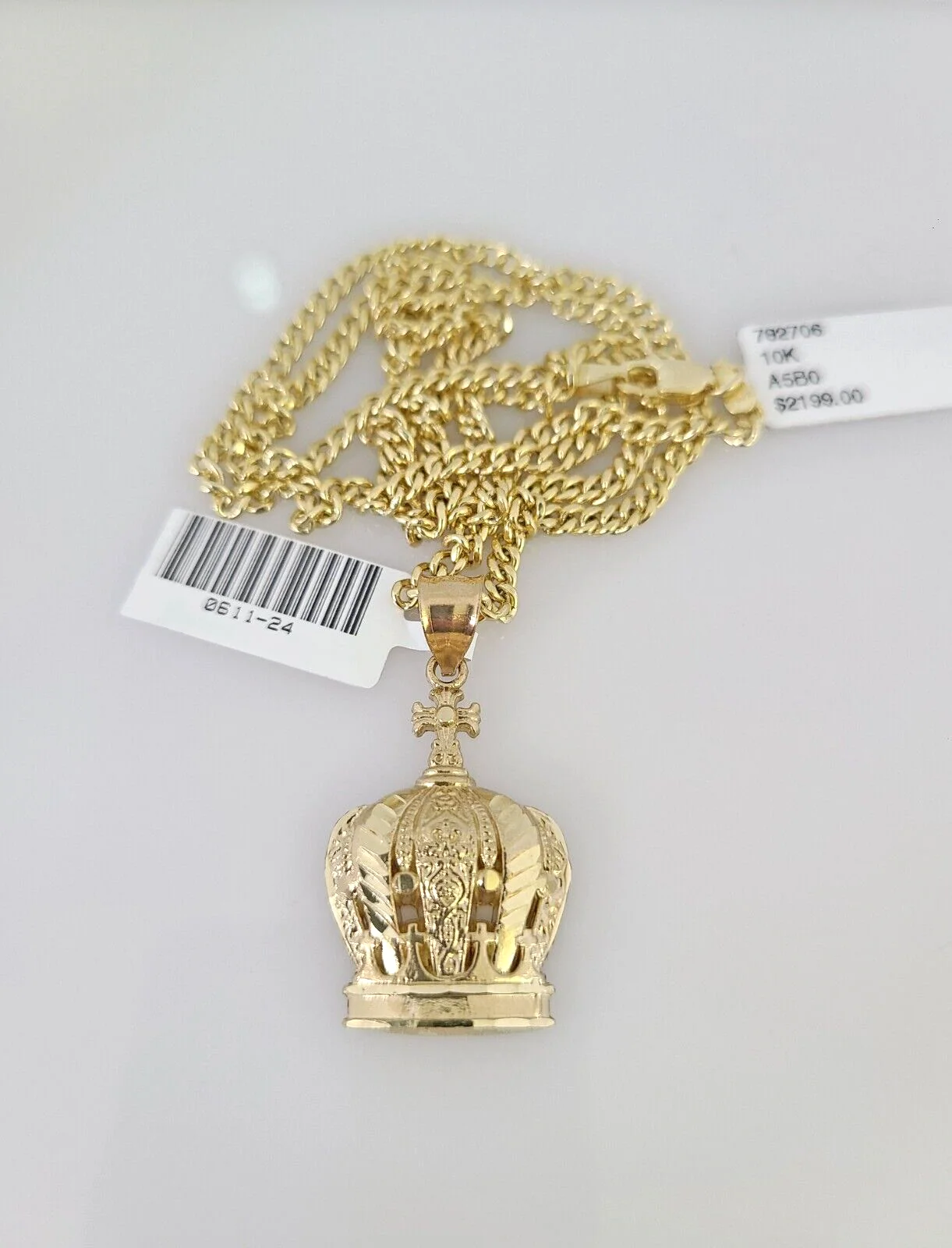 10k Gold Miami Cuban Chain Imperial Crown Charm Pendant 3mm 18-28in Necklace - Image 5