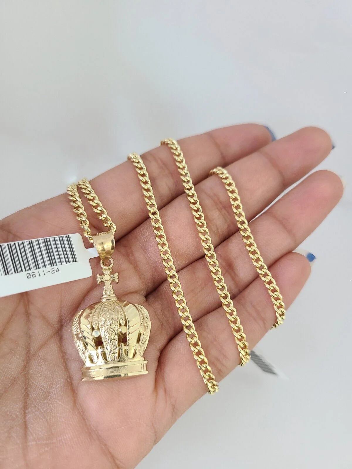10k Gold Miami Cuban Chain Imperial Crown Charm Pendant 3mm 18-28in Necklace - Image 6