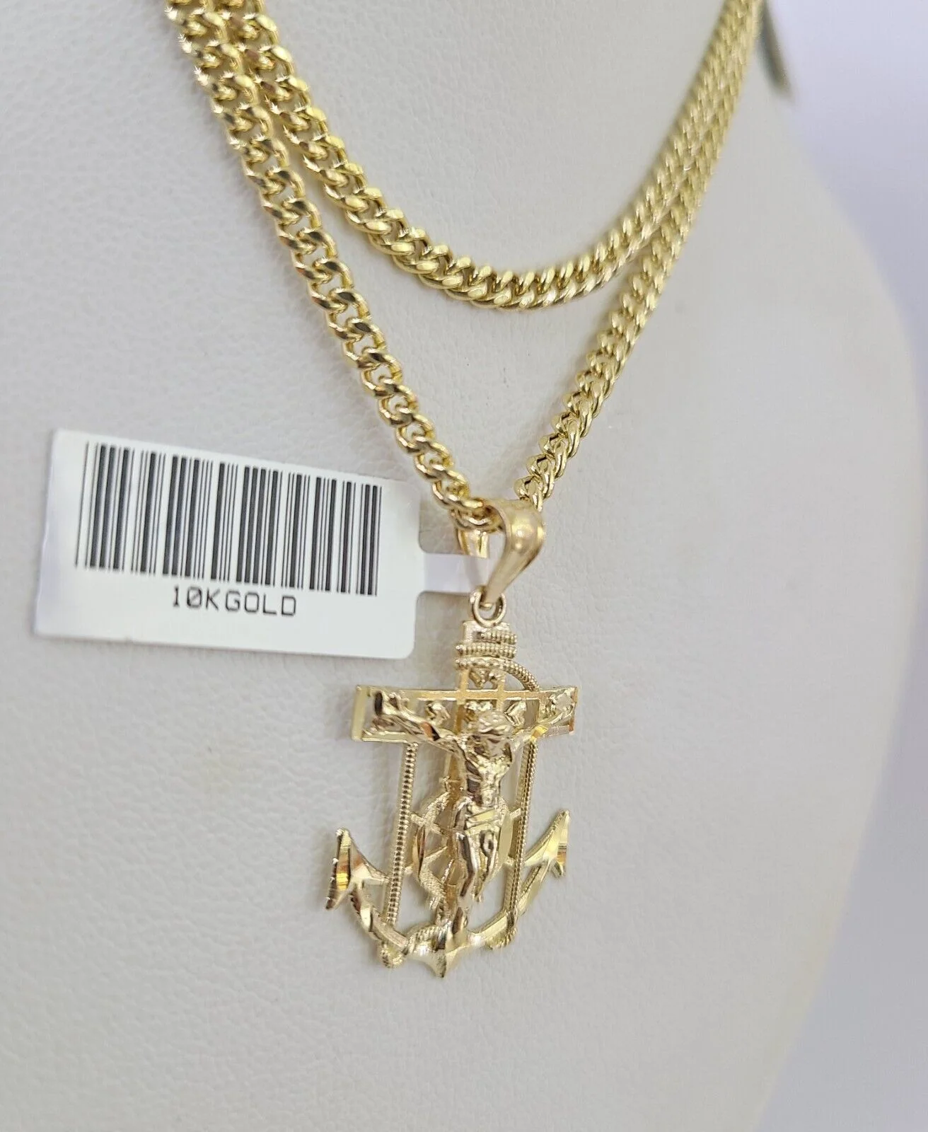 10K Gold Miami Cuban Chain Jesus Anchor Charm 18"-28" 3mm REAL Pendant Necklace - Image 5