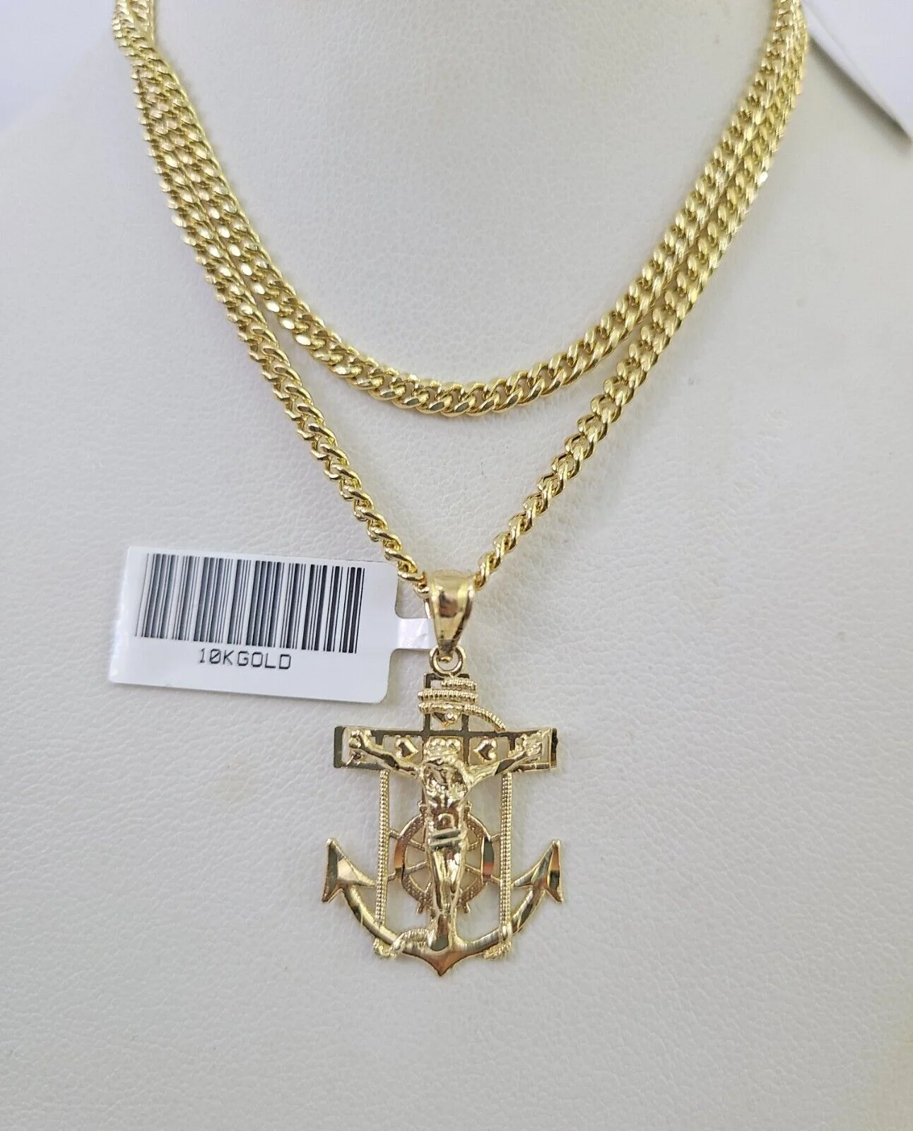 10K Gold Miami Cuban Chain Jesus Anchor Charm 18"-28" 3mm REAL Pendant Necklace - Image 6