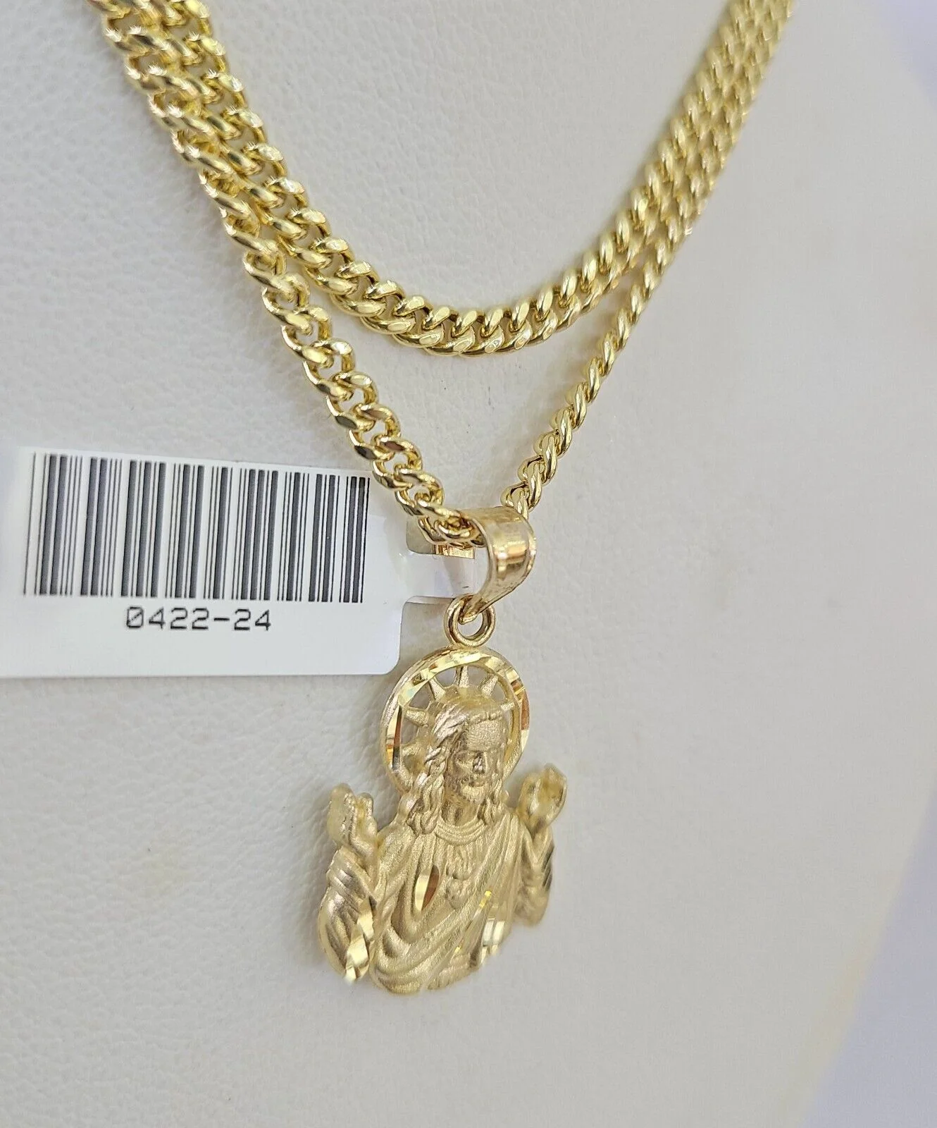 10K Gold Miami Cuban Chain Jesus Charm 18"-28" 3mm REAL Pendant Necklace SET - Image 3