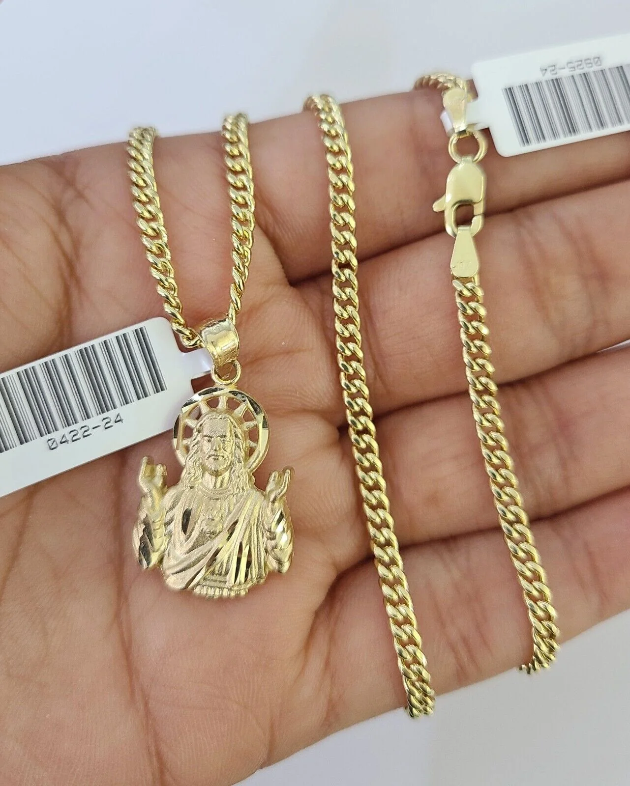 10K Gold Miami Cuban Chain Jesus Charm 18"-28" 3mm REAL Pendant Necklace SET - Image 5
